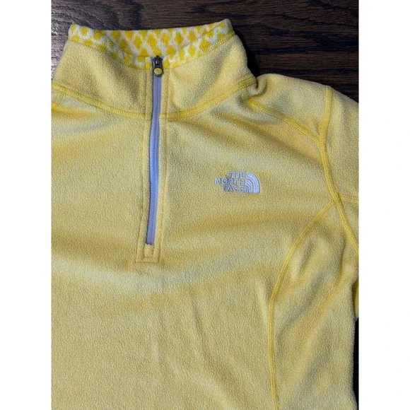 The North Face Sweater Womens Small Yellow Fleece Quarter Zip Pullover Top - Picture 2 of 6